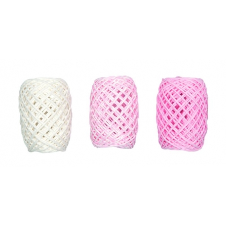 Papierkoord - set licht roze/wit - 3x15 meter