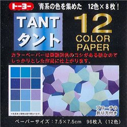 Origami papier 7,5x7,5 cm - Tant 12 kleuren Blauw